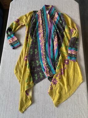 Freshine Boho Open Front Drape Cardigan Mixed Print Size M